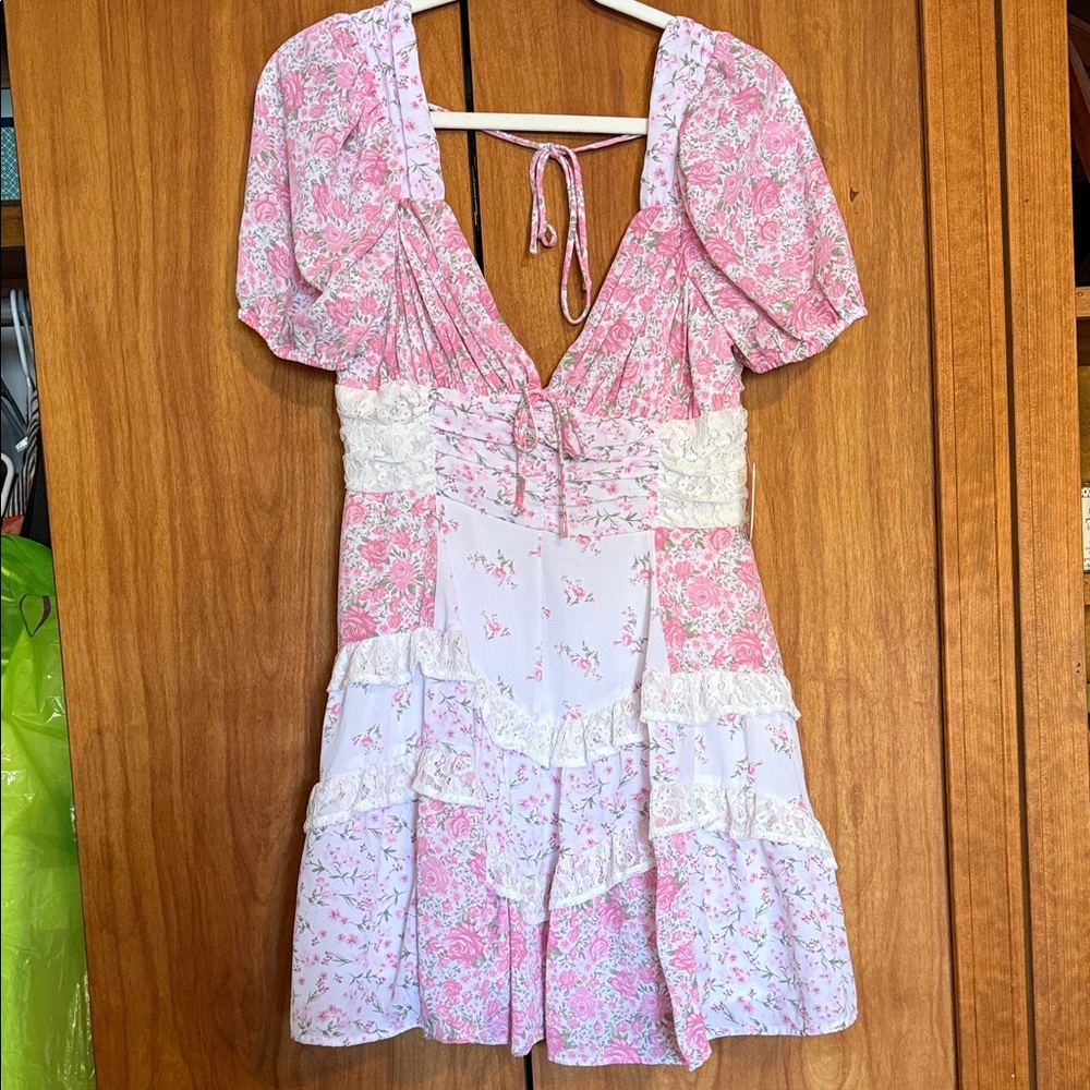 Floral Pink and White Mini Dress